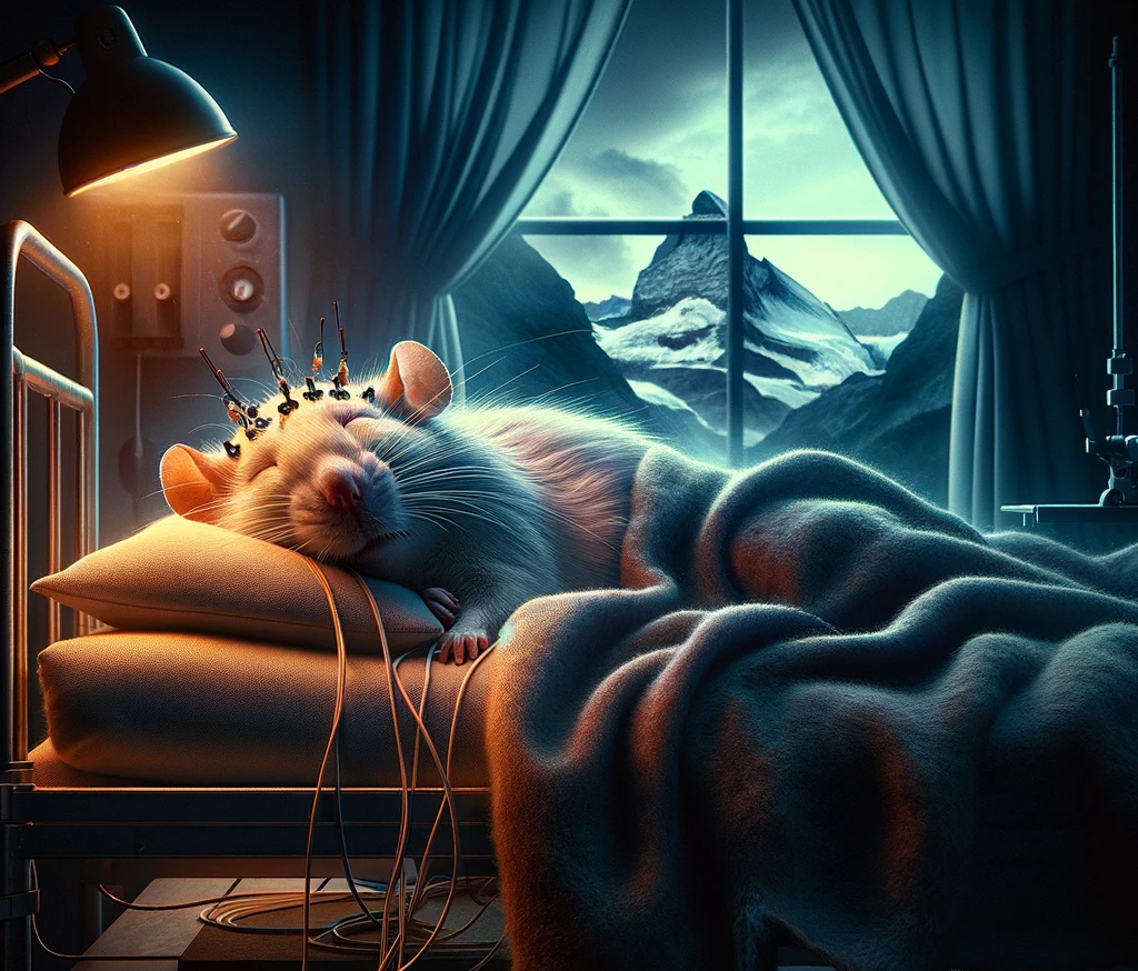 A sleepy rat, symbolizing the study of animal sleep patterns